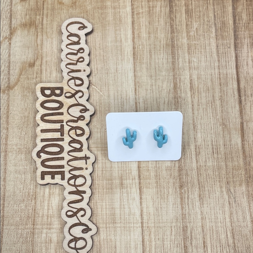 Blue Cactus Stud Earrings - Carrie’s Creations Boutique
